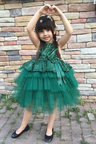 Generic Brand Girl's Evening Dress Sequined Tulle Dress Green