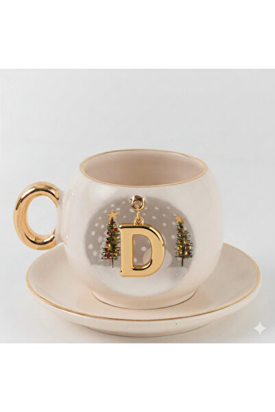 BSK Ceramics Handmade Harfli Kış Porselen Kahve Fincanı D Harfi