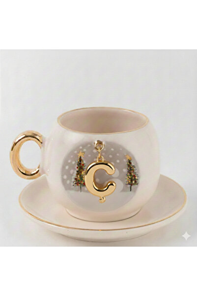 BSK Ceramics Handmade Harfli Kış Porselen Kahve Fincanı Ç Harfi