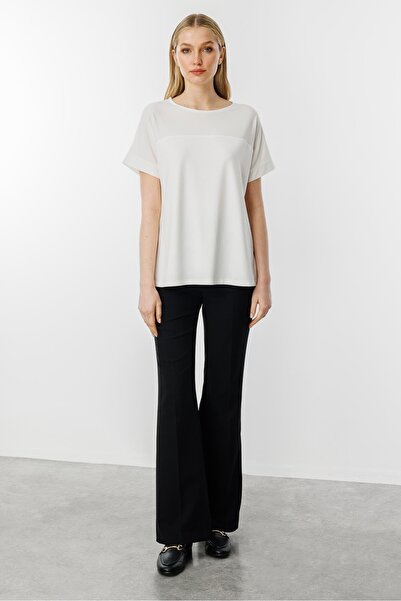 Butik Triko Mutlu Ertan Women's Short Sleeve Crew Neck Blouse Ecru 30336