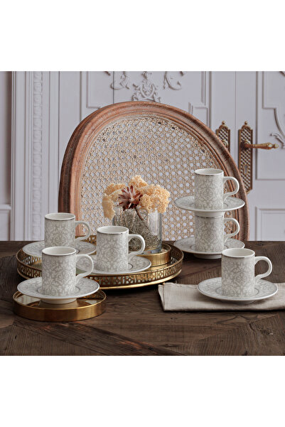 Güral Porselen Camelia 12 Parça 6 Kişilik Bone Türk Kahvesi Fincan Takımı - 5595
