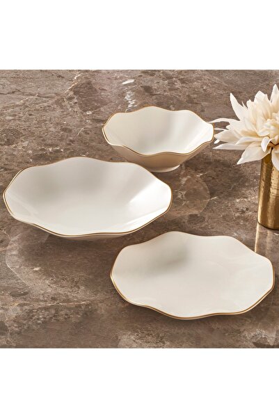 Güral Porselen Nesrin 18 Parça 6 Kişilik Bone Yemek Takımı - Gold