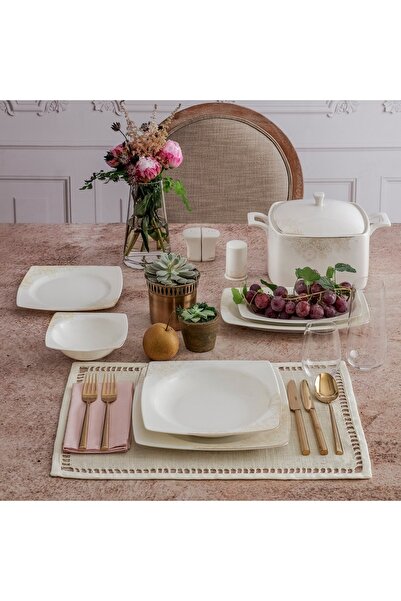Güral Porselen Caroline 61 Parça Kare Bone Yemek Takımı - 5487