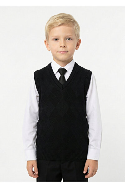 Doctor junior Erkek Çocuk Baklava Desenli Siyah Okul Süeter