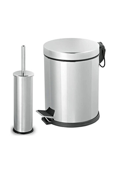 GörSeç 3 Liter Stainless 2-Piece Bathroom Set Pedal Trash Can WC Toilet Brush...