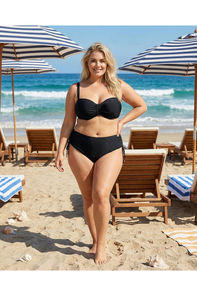 hazelin Set de bikini căptușit brodat cu piatră neagră pentru femei HZL25S-LC...