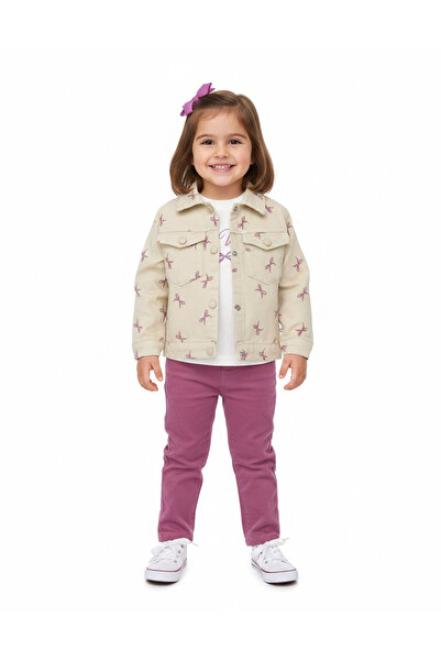 VOY KİDS Girl's Holiday Set with Linen Jacket and Trousers, 3-Piece Holiday S...