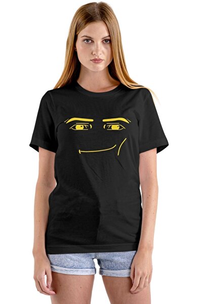 Butik Roblox Face Man Tişört Siyah Sarı Unisex