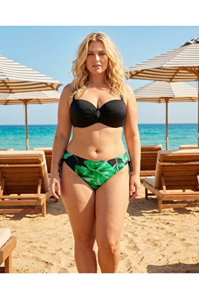 hazelin Γυναικεία μαύρη πόρπη με λεπτομέρεια πράσινο μοτίβο μπικίνι HZL25S-LC...
