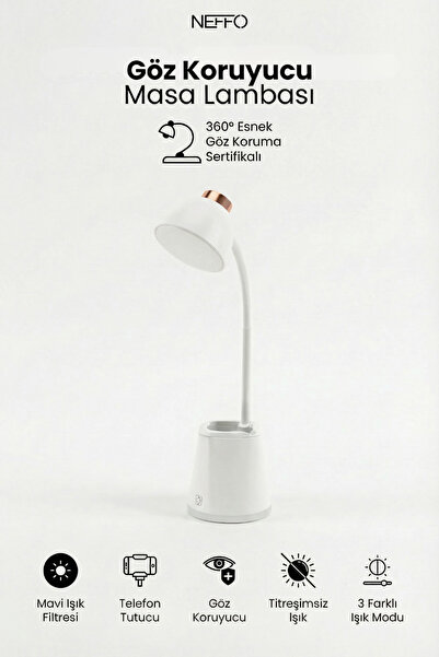 NEFFO Şarjlı Dokunmatik Led Çalışma Okuma Işığı Flexible Masa Lambası 3 Kademeli