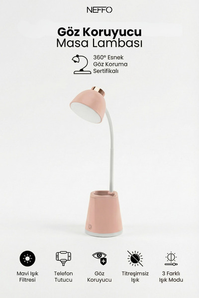 NEFFO Şarjlı Dokunmatik Led Çalışma Okuma Işığı Flexible Masa Lambası 3 Kadem...