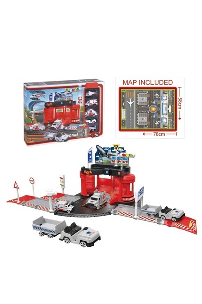 Toy Set de parcare pentru pompieri cu elicopter, mașini și hartă de joc, 37 d...