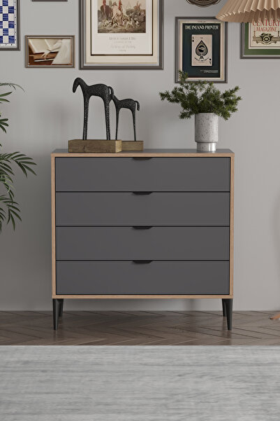 SARMOBİ Arden 4 Çekmeceli Şifonyer 90x88x40 cm Antrasit – Modern Tasarım