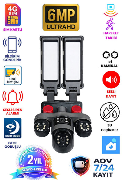 Venas 3 Kameralı 4G Sim Kartlı Hareket Takipli Sokak Lambalı Güvenlik Kamerası