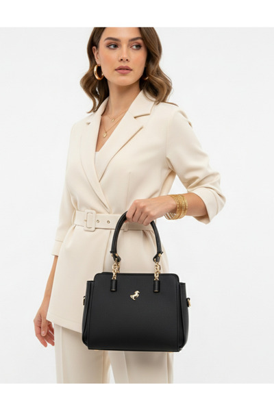 Çanta Trend حقيبة نسائية من ميامي بولو كلوب باللون الأسود مع 5 أقسام وسلسلة و...