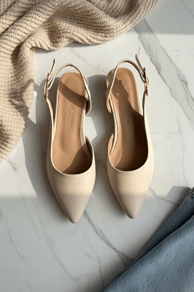 DİVOLYA Metua Bej Cilt Yanı Tıkalı ( 2 cm Topuklu ) Sivri Burun Ayakkabı