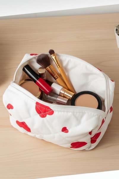 Bestway ve Diğeri White Heart Organizer Makeup Health Bag Travel Case Cosmetic Organizer Medium Size