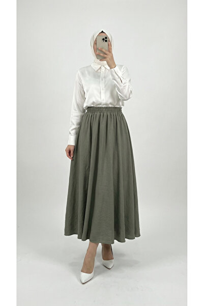 MİHRA STORE Melista Çift Cepli Çilek Kloş Etek-MT7902 Haki