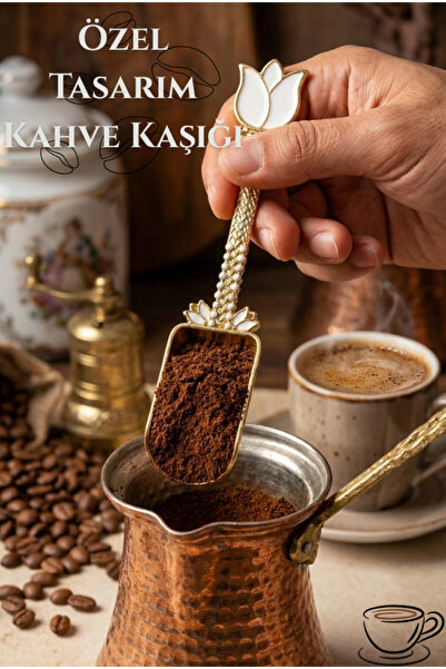 EMBazaar Lale Figürlü Çok Amaçlı Gold Beyaz Baharat Ve Kahve Ölçü Kaşığı 3 Adet