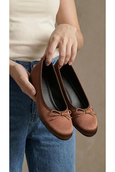 Beyond Women's Brown Satin Bowknot Stylish Ballerinas 1cm Byndstnb01