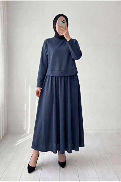 MİHRA STORE Darinka Önü Gazi Dikişli Pike Etekli Takım-NL673 Lacivert