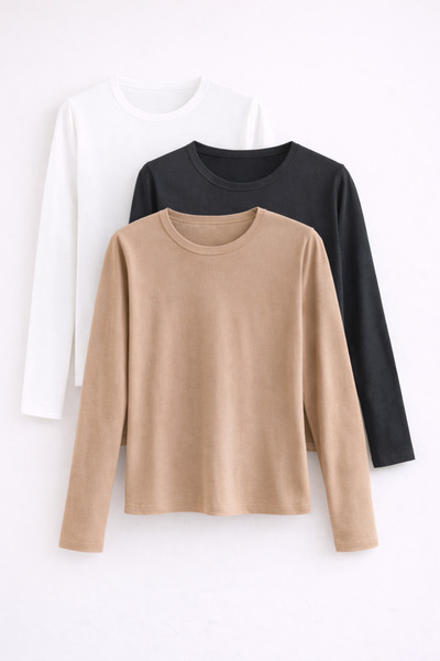 COMBİNE MİCHAİL Γυναικεία μακρυμάνικη βαμβακερή βασική στενή μπλούζα 3 τεμαχίων