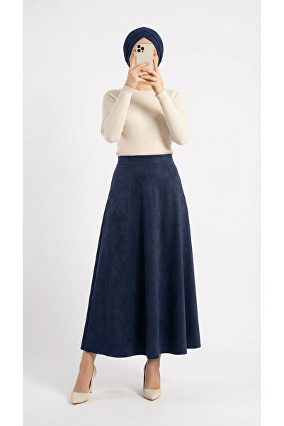 MİHRA STORE Gönül Suede Skirt-Bn4272 Navy Blue