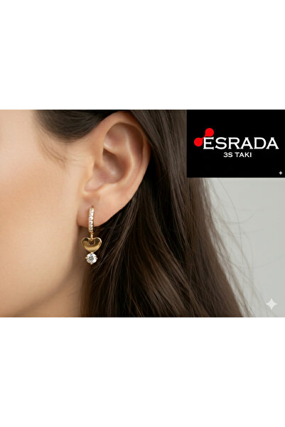 ESRADA أقراط نسائية من الفولاذ بحجر الزركونيا بتفاصيل على شكل قلب من 3S Jewelry