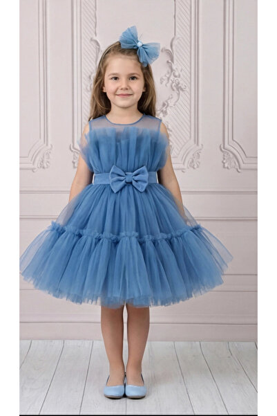 ELLUSSİ Top transparent indigo pentru fete, cu detaliu fundă în față și curea...