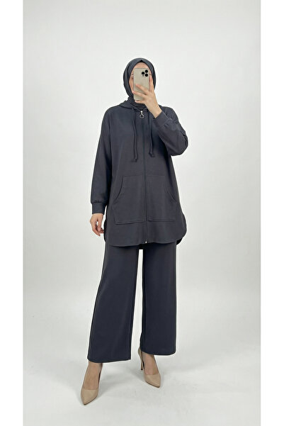 MİHRA STORE Σετ παντελόνι με φερμουάρ και τσέπες Hande Kangaroo-MF1746 Anthra...