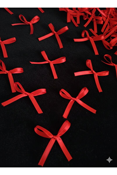 Esram Butik Balon Süs, Nikah Şekeri, Saten Fiyonk Süs 6 mm Kurdele Kırmızı 50...