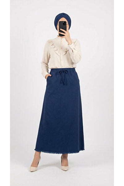 MİHRA STORE Feyona Altı Püsküllü Gabardin Etek-MA4281 Lacivert