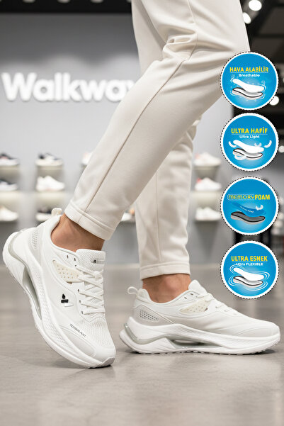 WALKWAY Beyaz Fileli Hafif Esnek Memory Foam Erkek Spor Ayakkabı Tirispol M