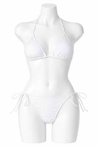 VAJESTO Γυναικείο λευκό ελαστικό ύφασμα τριγωνικό σετ μπικίνι με κορδόνια με ...