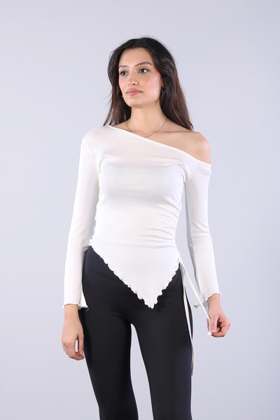 Mckanzie 2988 One-Shoulder Asymmetrical Side Gathered Blouse