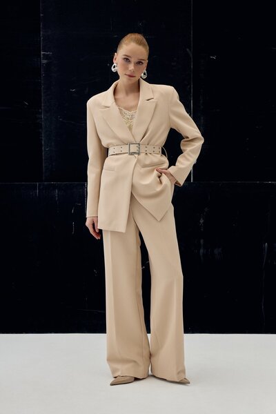 Sateen Classic Trousers with Pockets - Beige