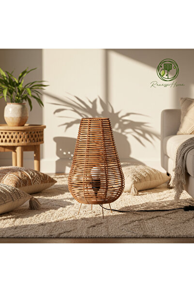 Renesse Home Rattan Masa Lambası & Abajur – Bohem Gece Lambası, Doğal El Yapı...