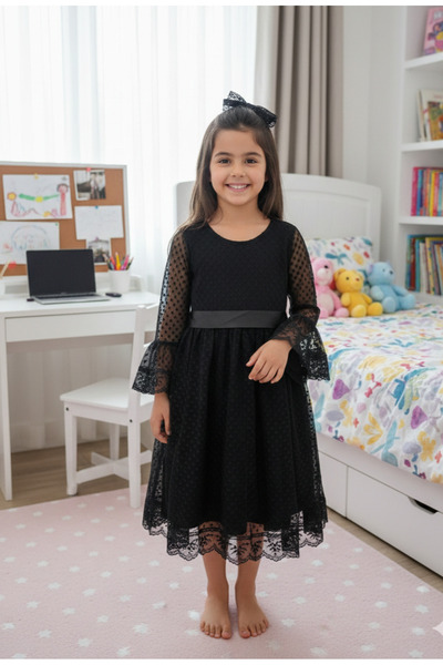 Retro Women Rochie de seara fetita cu dantela neagra cu catarama din guipur -...