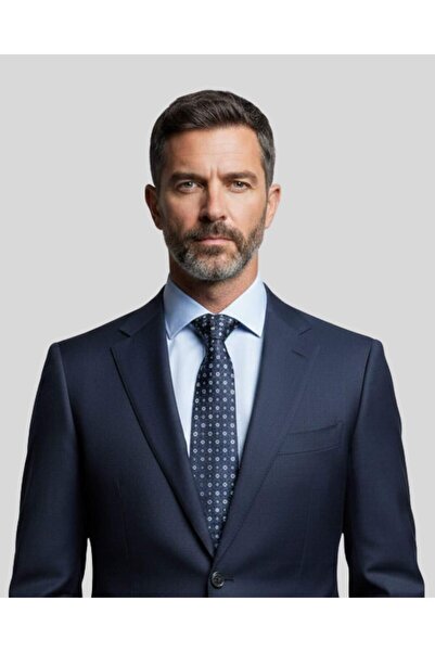 1001 Kravat Floral Patterned 8 cm Wide Navy Blue Tie