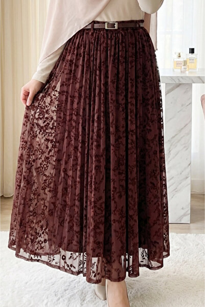 HİJABAYA Astarlı Kemerli Kabartma Desenli Organze Etek