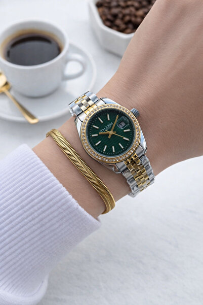 Tom Jones 24 Ay Garantili Gold Gümüş Renk Yeşil Katran Kol Saati Bileklik Hed...