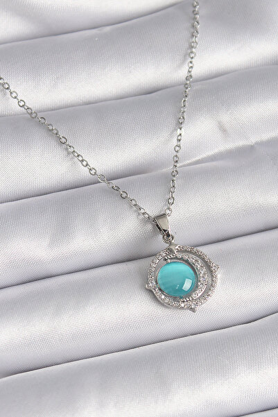 Skygo Blue Crescent Model 316L Silver Color Women's Necklace - Tj-Bko9409