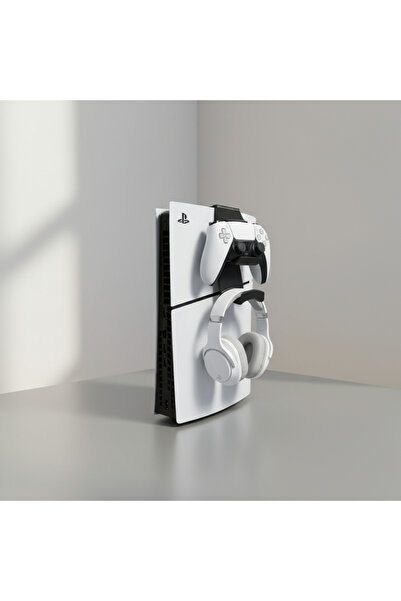 modelika 3d Siyah PS5 Konsol Üstü Kulaklık Askısı Ve Dualsense Kol Tutucu Stand
