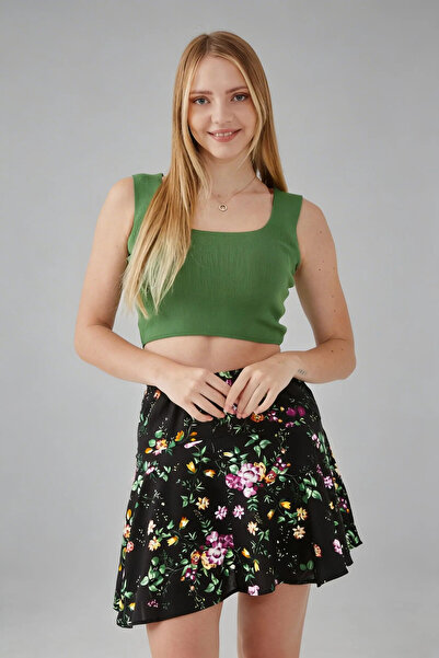 Aslında Look Çiçek Desenli Beli Lastikli Etek Şort Etek Şortlu Etek Fırfırlı ...