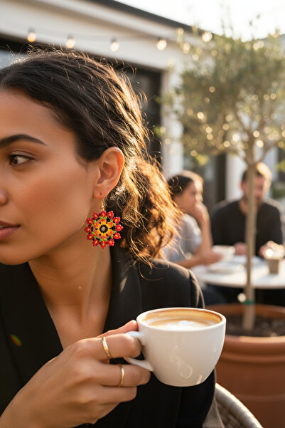 Alyas Aksesuar Handmade Red Flower Earrings