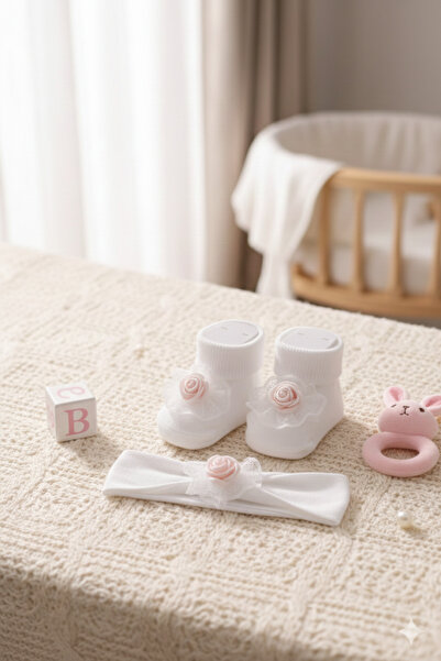 baby socks Bandanali Gül Fiyonklu Hediyelik Kız Bebek Çorap Takim
