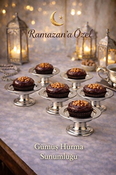 VİGENTİNO 6'lı Ramazan Dekoratif Gümüş Kaplama Hurmalık Kase 6'lı Kahve Yanı ...