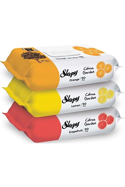 Sleepy Islak Havlu Mendil Meyve Çeşitleri 90 Yaprak (3 LÜ SET) Plastik Kapakl...