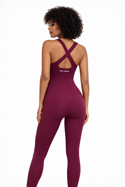 REAL DREAM Dikişsiz Push Up Bordo Tulum