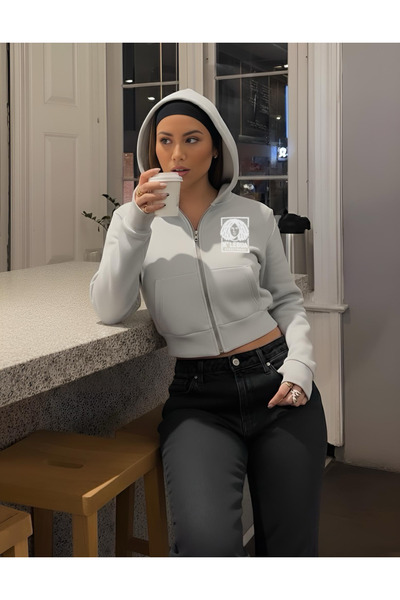 Sapeur x K'Lebua Women's Hooded Zippered Ecru Sweatshirt